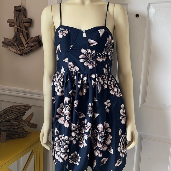 𝅺BAND of Gypsies Nordstrom Sweetheart Bustier Navy Floral Mini Dress L - Picture 1 of 8